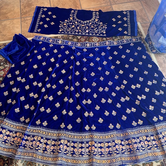 Velvet Blue Lehenga size large (fabrics only ) - Picture 1 of 14
